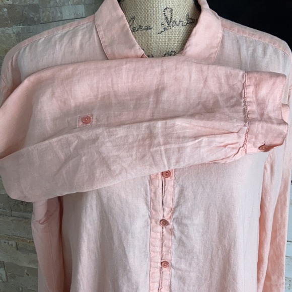 Eileen Fisher 100% irish linen peach half button long sleeve swing style shirt - Picture 5 of 14